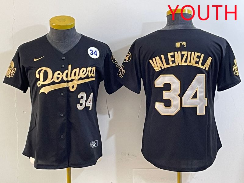 Youth Los Angeles Dodgers #34 Valenzuela Black Gold Game 2025 Nike MLB Jersey style 6
